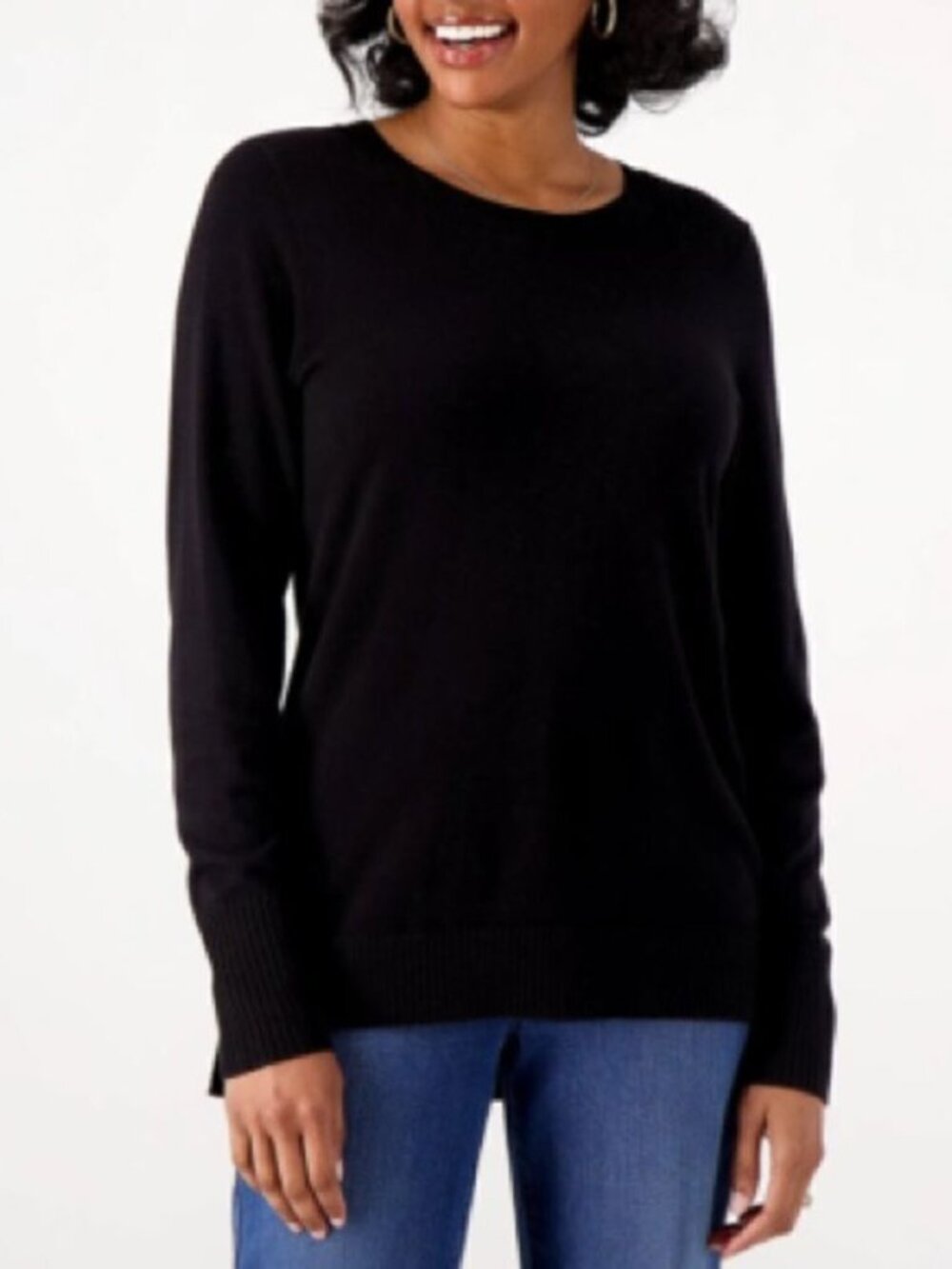 Denim & Co. Crew Neck Long Sleeve Hi-Low Pullover Sweater
